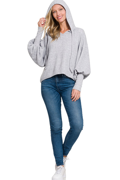 Soft Brushed Hacci Cropped Balloon Sleeve Hoodie (5 Options)