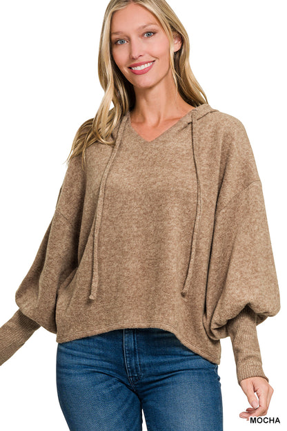 Soft Brushed Hacci Cropped Balloon Sleeve Hoodie (5 Options)