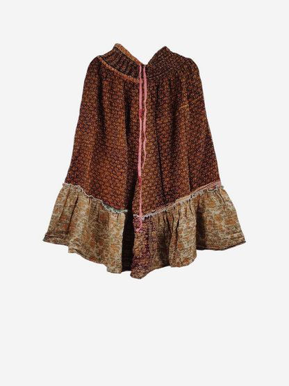 She Lives Beauty Anything for Selenas bloomers in brown vintage kantha cotton with a ruffled hem and elastic waist.