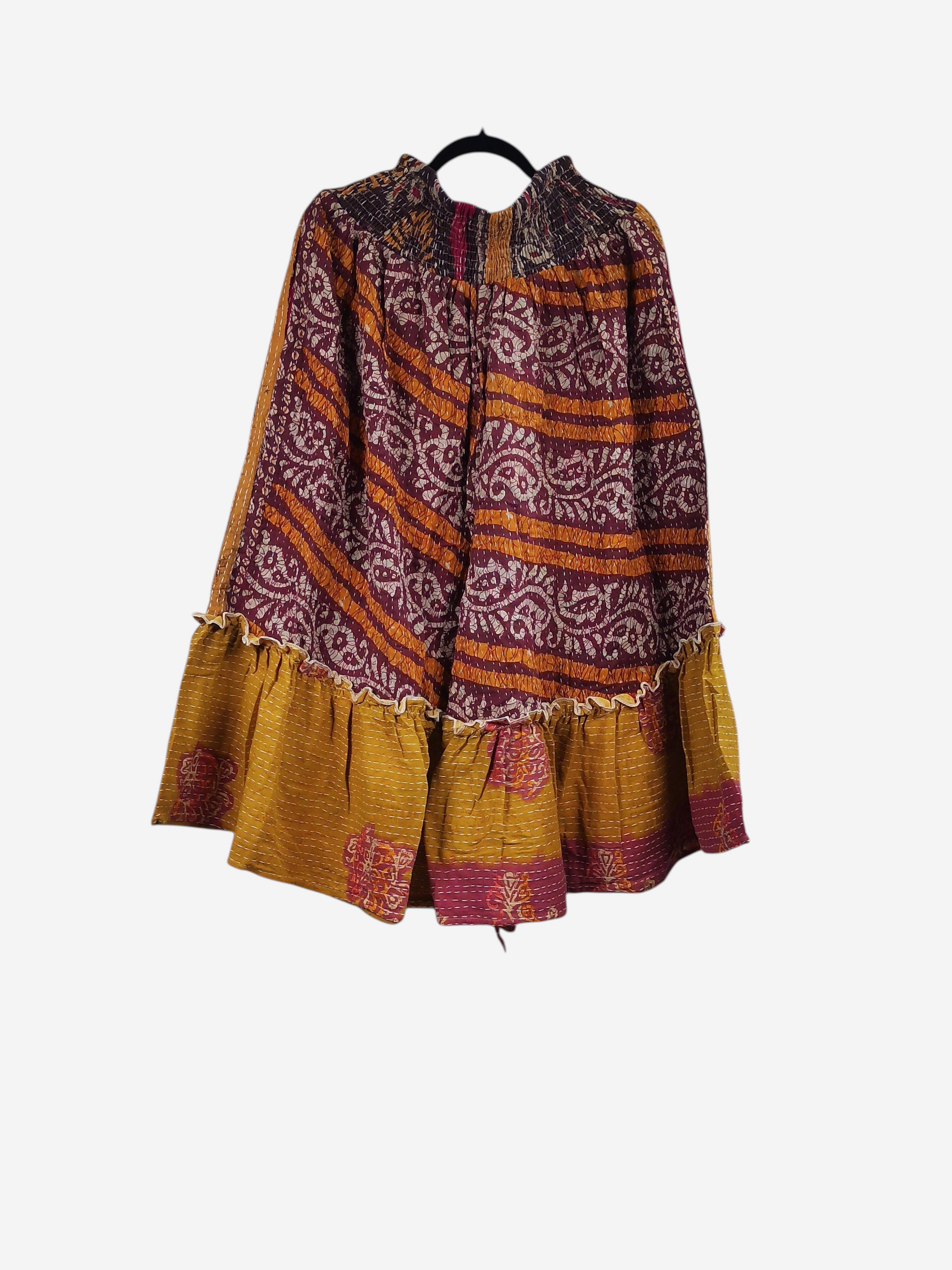 She Lives Beauty Anything for Selenas bloomers in vintage cotton with maroon and mustard Kantha stitched ruffles