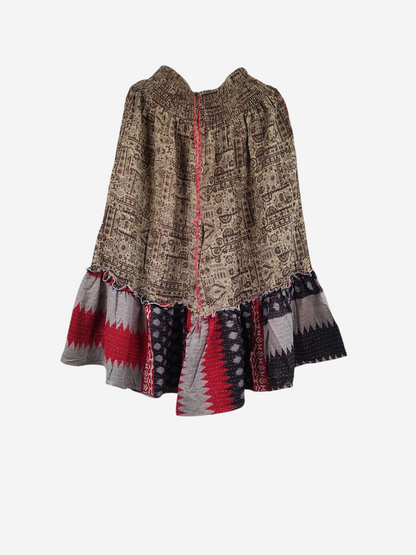 She Lives Beauty Anything for Selenas Bloomers in vintage kantha cotton with red and black patterned ruffle hem