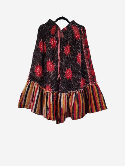 She Lives Beauty Anything for Selenas bloomers in vintage kantha cotton with star print and striped ruffle hem