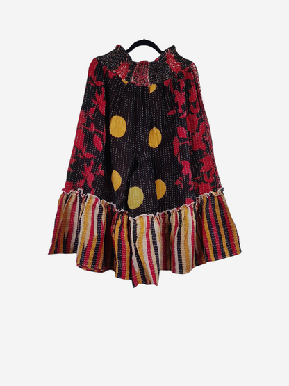 She Lives Beauty Anything for Selenas Bloomers in vintage kantha cotton with polka dots and striped ruffle hem