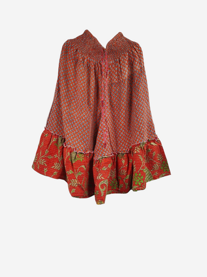 She Lives Beauty Anything for Selenas Bloomers in orange vintage kantha cotton with a ruffled hem on a hanger