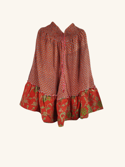 She Lives Beauty Anything for Selenas Bloomers in orange vintage kantha cotton with a ruffled hem on a hanger