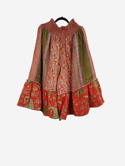 She Lives Beauty Anything for Selenas Bloomers in vintage kantha cotton with orange and green floral patchwork