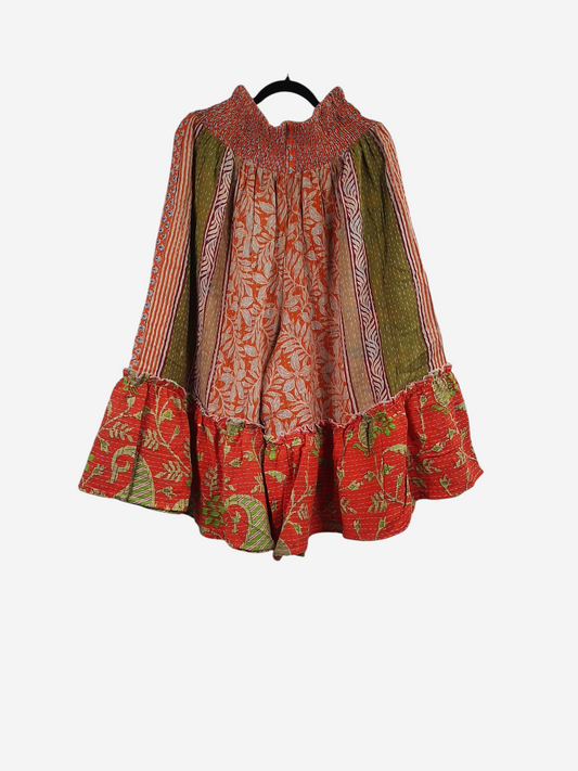 She Lives Beauty Anything for Selenas Bloomers in vintage kantha cotton with orange and green floral patchwork