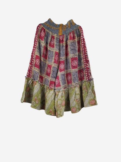 She Lives Beauty Anything for Selenas bloomers in vintage kantha cotton with a ruffled hem and elastic waistband