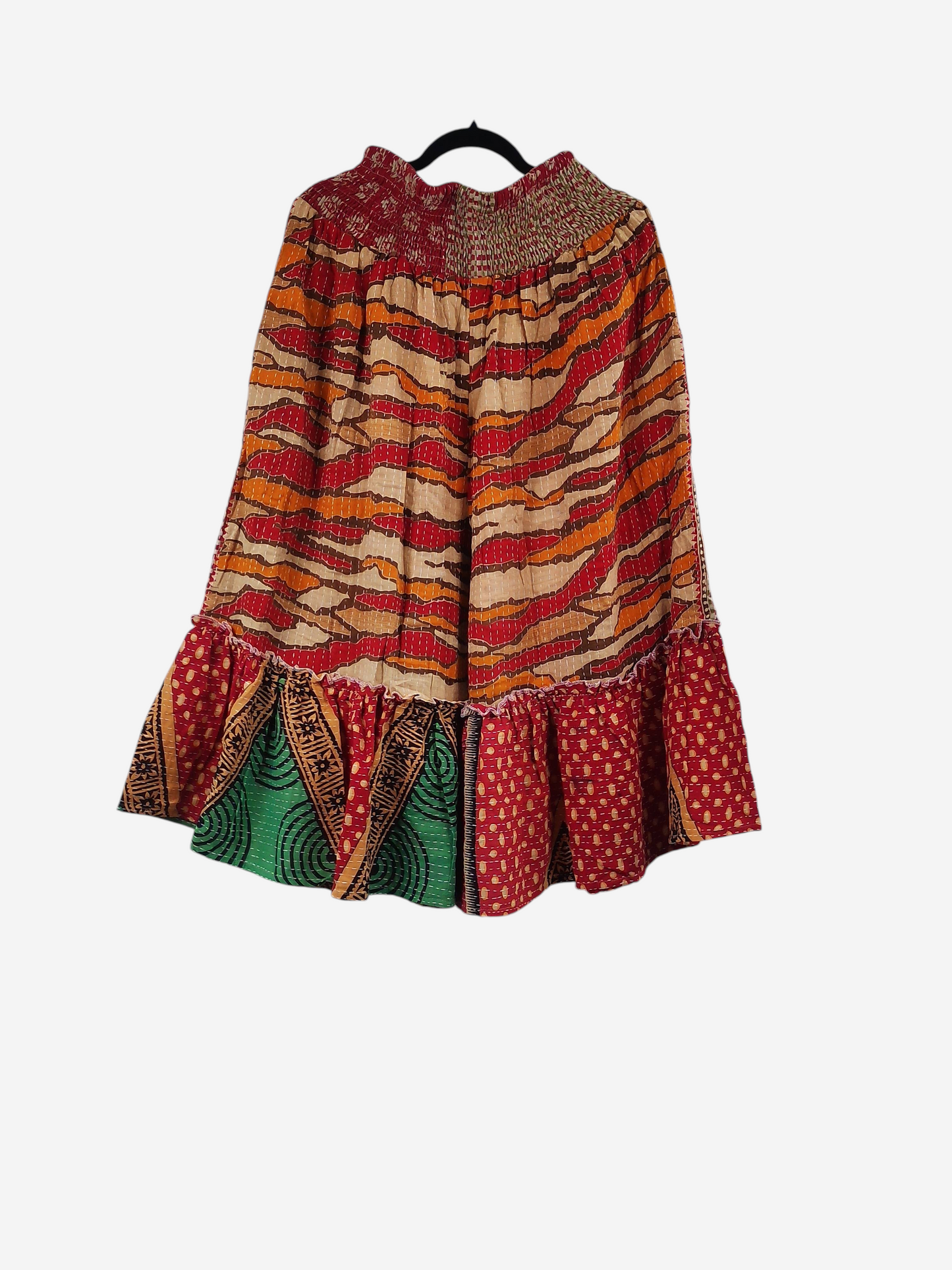 She Lives Beauty Anything for Selenas Bloomers in vintage kantha cotton with a ruffled hem and elastic waistband.
