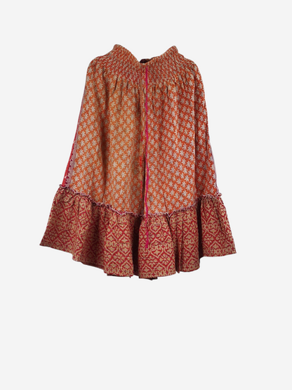 She Lives Beauty Anything for Selenas Bloomers in orange and red vintage kantha cotton with an oversized ruffle hem