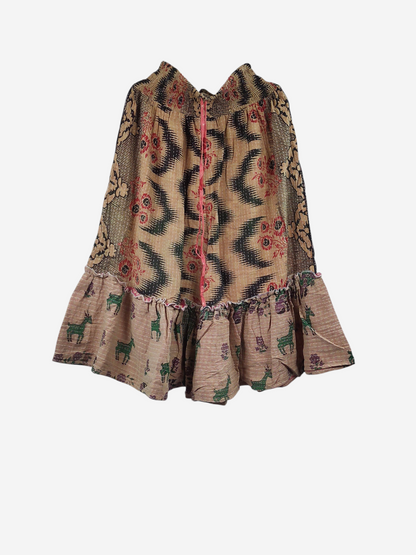 She Lives Beauty Anything for Selenas bloomers in vintage kantha cotton with a ruffled hem and elastic waistband.