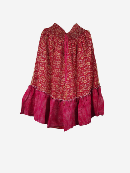She Lives Beauty Anything for Selenas bloomers in red vintage kantha cotton with a paisley print and ruffled hem.