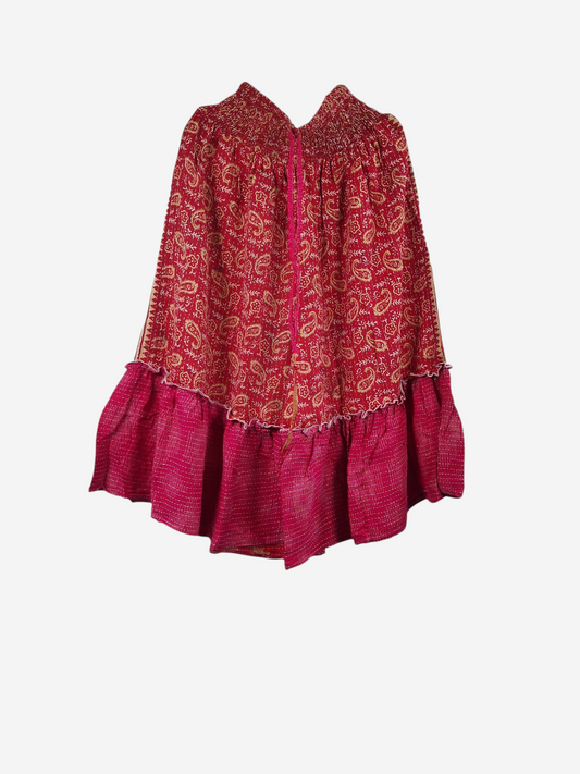 She Lives Beauty Anything for Selenas bloomers in red vintage kantha cotton with a paisley print and ruffled hem.