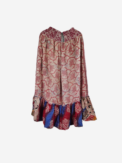 She Lives Beauty Anything for Selenas vintage kantha cotton pants with a floral print and oversized ruffle hem