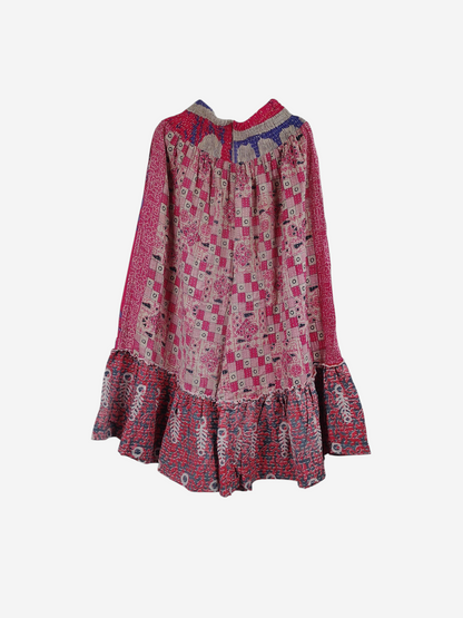 She Lives Beauty Anything for Selenas pants in pink vintage kantha cotton with a statement ruffle hem.