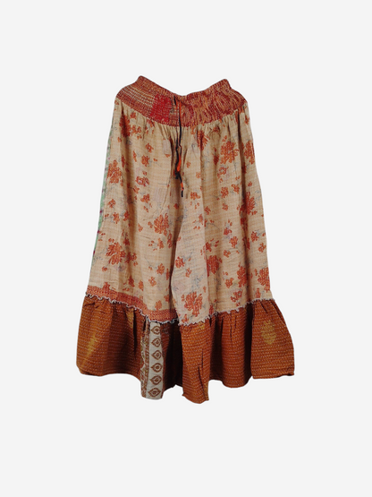 She Lives Beauty Anything for Selenas pants made from vintage kantha stitched cotton saris with a ruffled hem