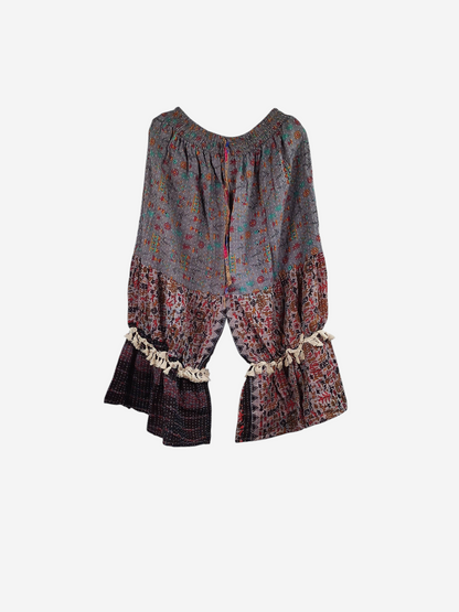 She Lives Beauty Heritage Whisper Kantha bloomers made from repurposed vintage cotton saris with tassel trim details
