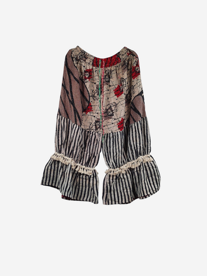 She Lives Beauty Heritage Whisper Kantha bloomers made from repurposed vintage cotton sari fabric with striped ruffles