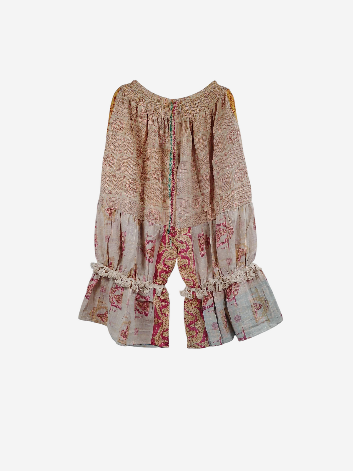 She Lives Beauty Heritage Whisper Kantha bloomers made from vintage cotton saris with traditional stitching and ruffles