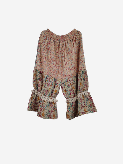 She Lives Beauty Heritage Whisper Kantha bloomers made from vintage cotton saris with floral prints and lace trim.