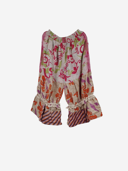 She Lives Beauty Heritage Whisper Kantha bloomers made from repurposed vintage cotton sari fabric with floral prints.