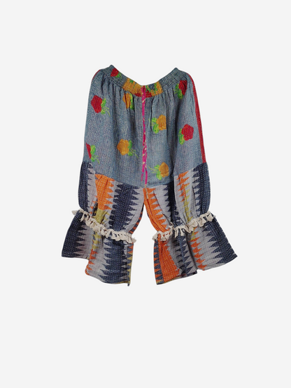 She Lives Beauty Heritage Whisper Kantha bloomers in vintage cotton sari fabric with colorful floral and geometric prints