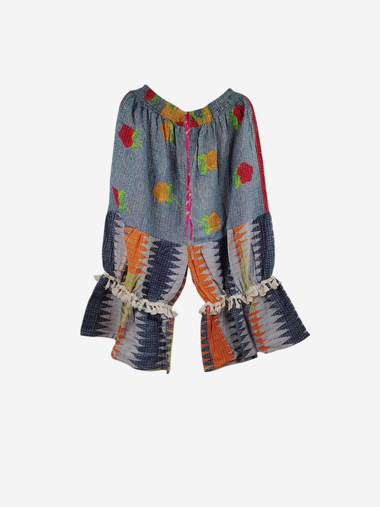 She Lives Beauty Heritage Whisper Kantha bloomers in vintage cotton sari fabric with colorful floral and geometric prints