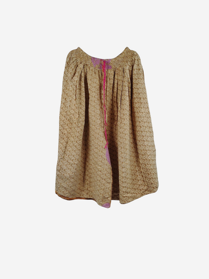 She Lives Beauty Pachuco Kantha capri pants in beige vintage cotton with pink stitching detail and pleated silhouette
