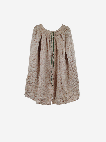She Lives Beauty Pachuco Kantha capri pants in beige vintage cotton with delicate floral print and pleated design