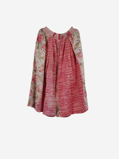 She Lives Beauty Pachuco Kantha capri pants in pink and cream vintage cotton with pleated flowy silhouette