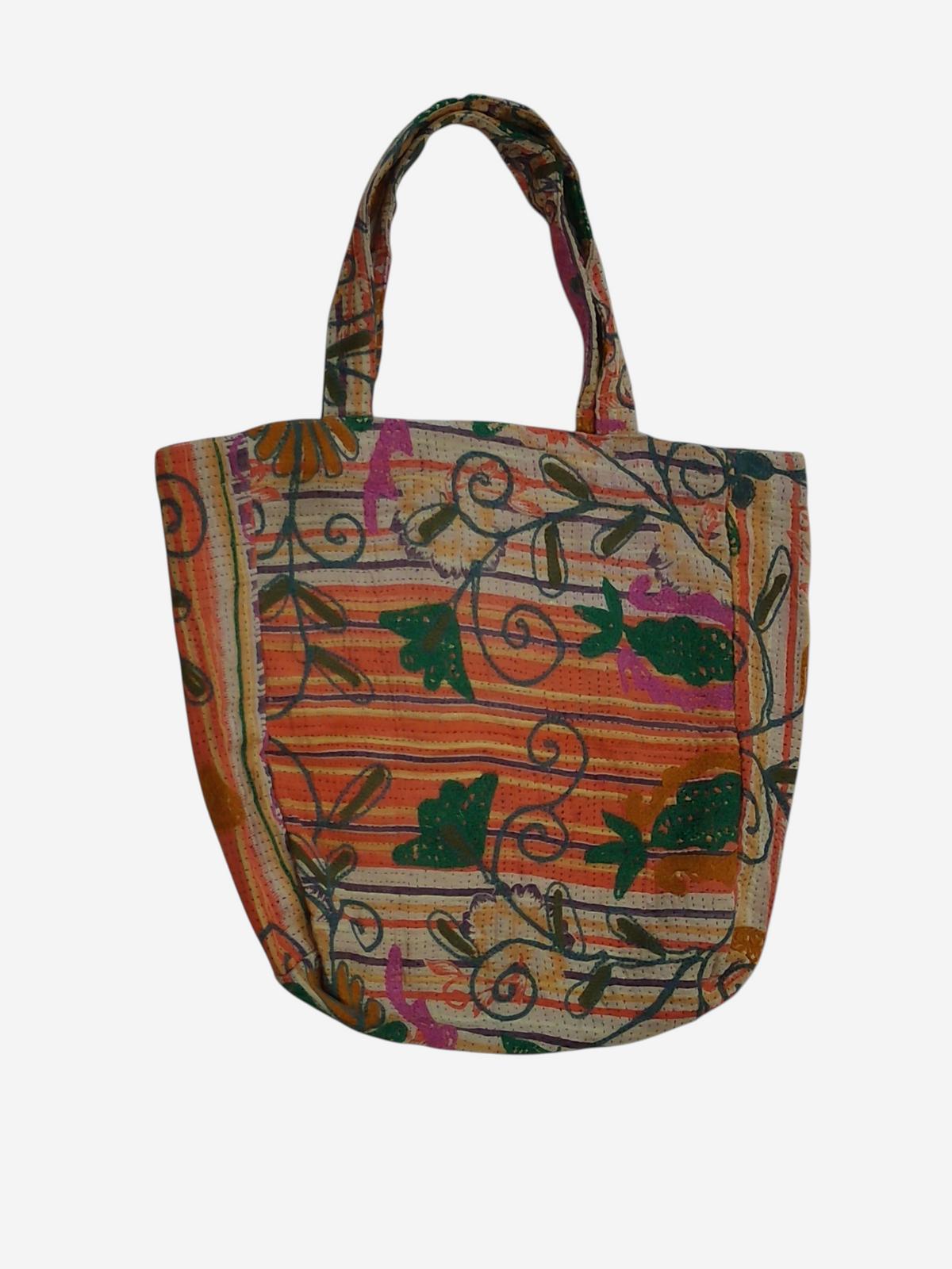 She Lives Beauty bohemian tote bag made from vintage Kantha and Suzani cotton textiles with colorful floral patterns