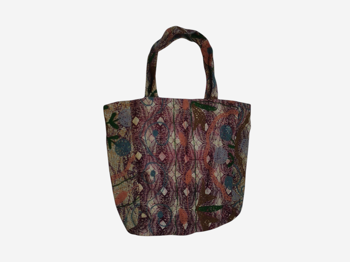 She Lives Beauty vintage Kantha and Suzani cotton tote bag with intricate patchwork embroidery and bohemian patterns