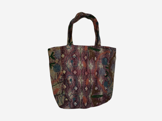 She Lives Beauty vintage Kantha and Suzani cotton tote bag with intricate patchwork embroidery and bohemian patterns
