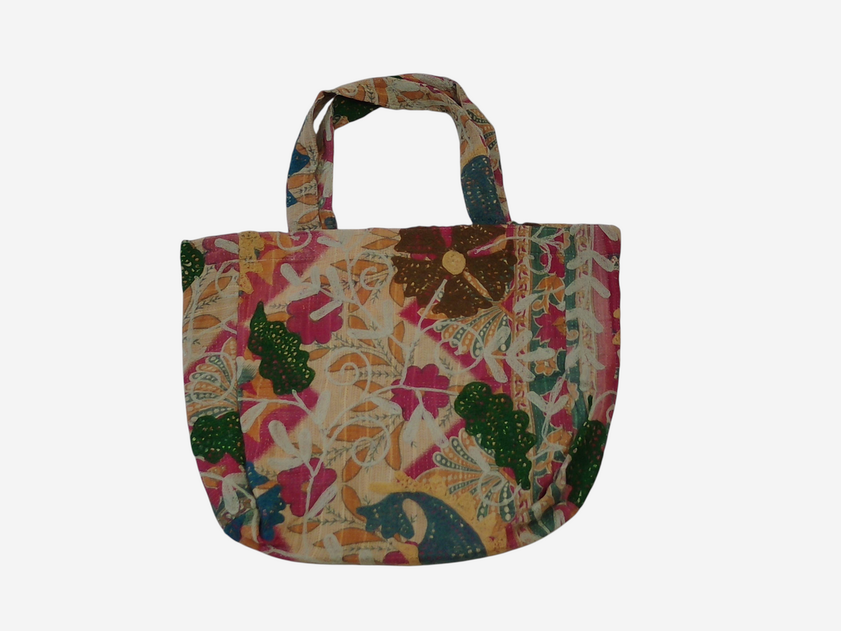 She Lives Beauty bohemian tote bag made from vintage multi-colored Kantha and Suzani patchwork cotton textiles