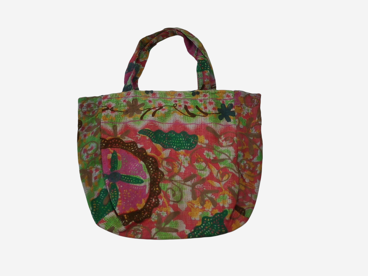 She Lives Beauty bohemian tote bag made from vintage Kantha and Suzani patchwork cotton with vibrant floral patterns