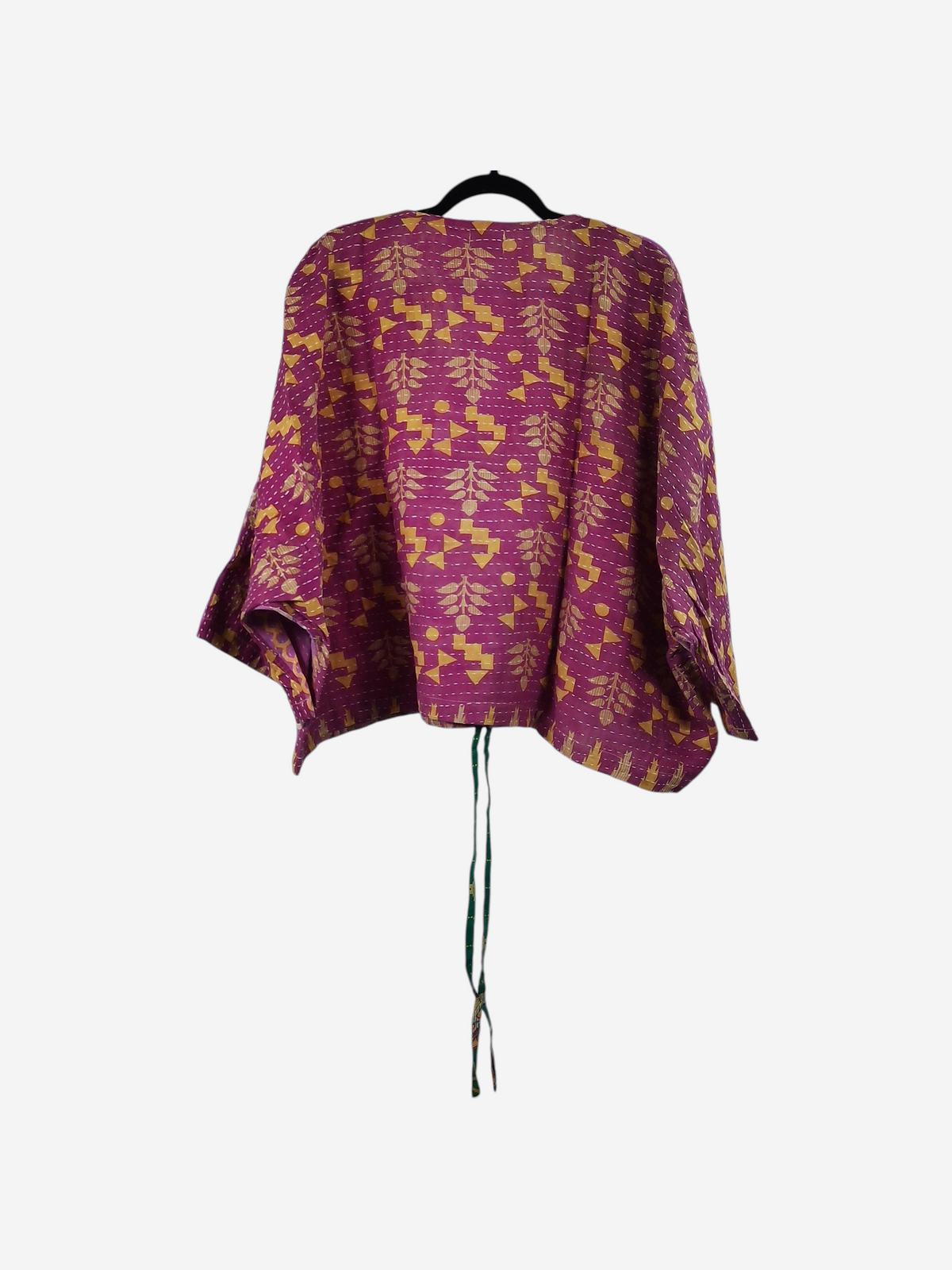 She Lives Beauty Sunrise Hana butterfly top in magenta and yellow vintage kantha cotton with geometric patterns