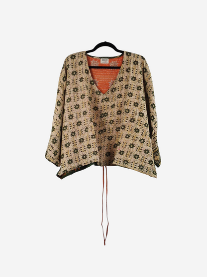 She Lives Beauty Sunrise Hana butterfly top in vintage cotton with floral kantha stitching and a relaxed silhouette.