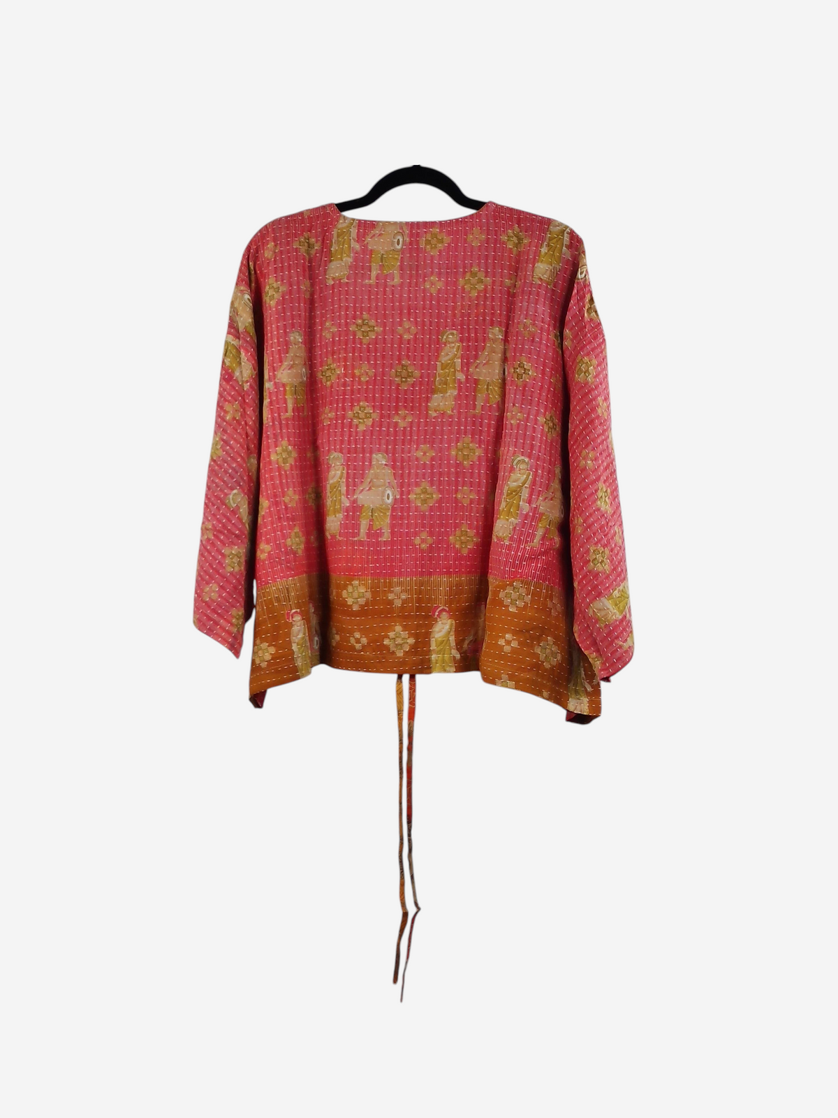 She Lives Beauty Sunrise Hana butterfly top in pink vintage cotton with kantha stitching and bohemian patterns.