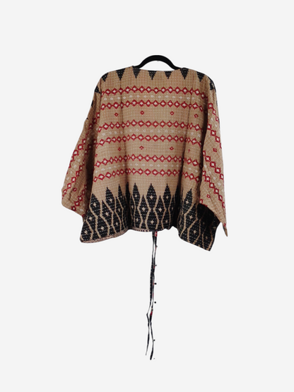 She Lives Beauty Sunrise Hana butterfly top in vintage cotton with red and black geometric kantha stitch patterns.