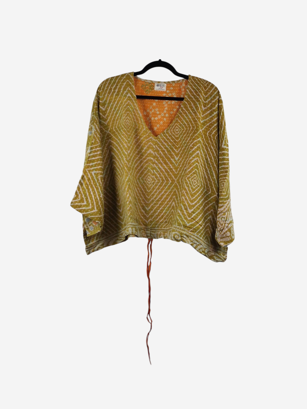 She Lives Beauty Sunrise Hana butterfly top in yellow and white vintage kantha cotton with a relaxed v-neck fit.
