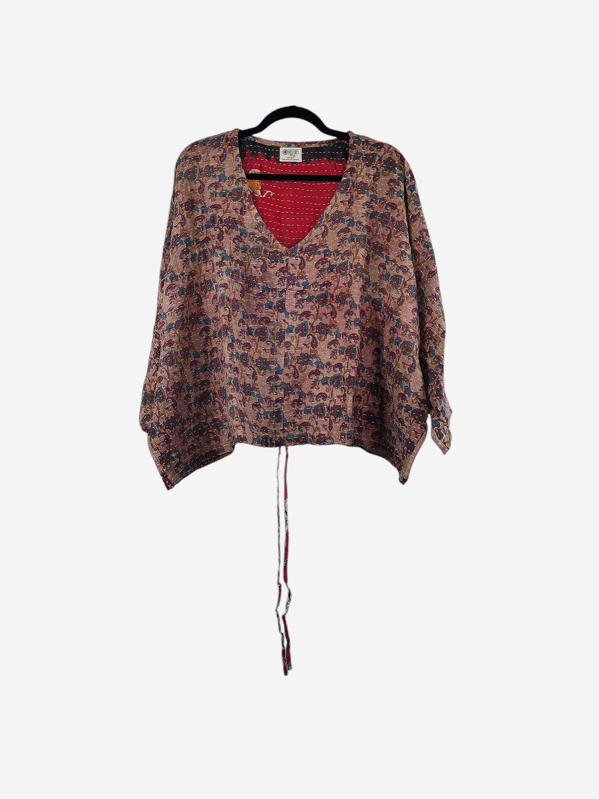 She Lives Beauty Sunrise Hana butterfly top in vintage kantha stitched cotton with a vibrant floral print