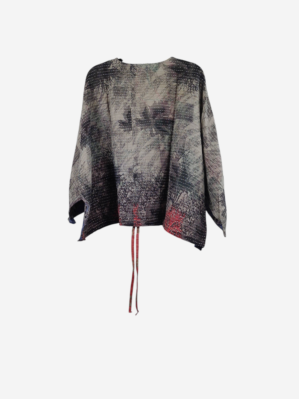 She Lives Beauty Sunrise Hana butterfly top in vintage kantha stitched cotton with a relaxed fit and floral patterns.