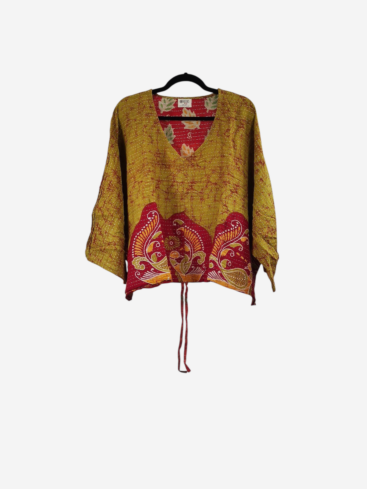 She Lives Beauty Sunrise Hana butterfly top in yellow and red vintage kantha cotton with bohemian floral patterns