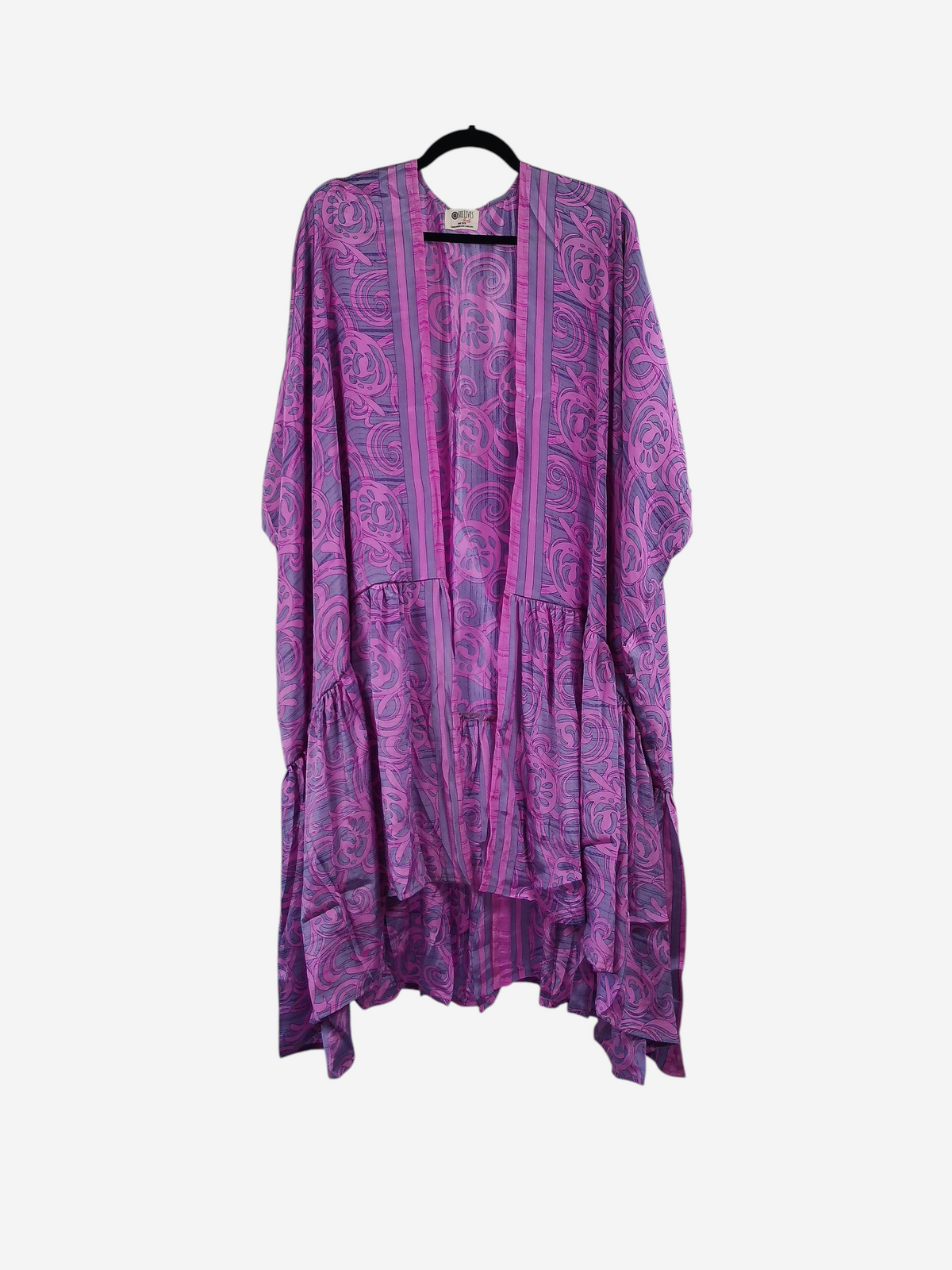 She Lives Beauty Winds of the Ancestors kimono in purple vintage rasgulla silk with a flowing bohemian pattern