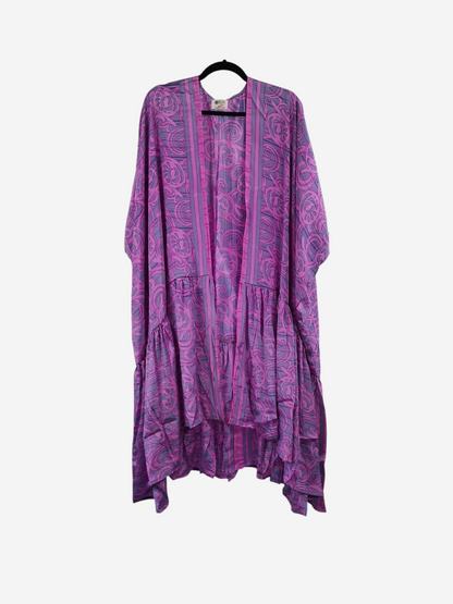 She Lives Beauty Winds of the Ancestors kimono in purple vintage rasgulla silk with a flowing bohemian pattern