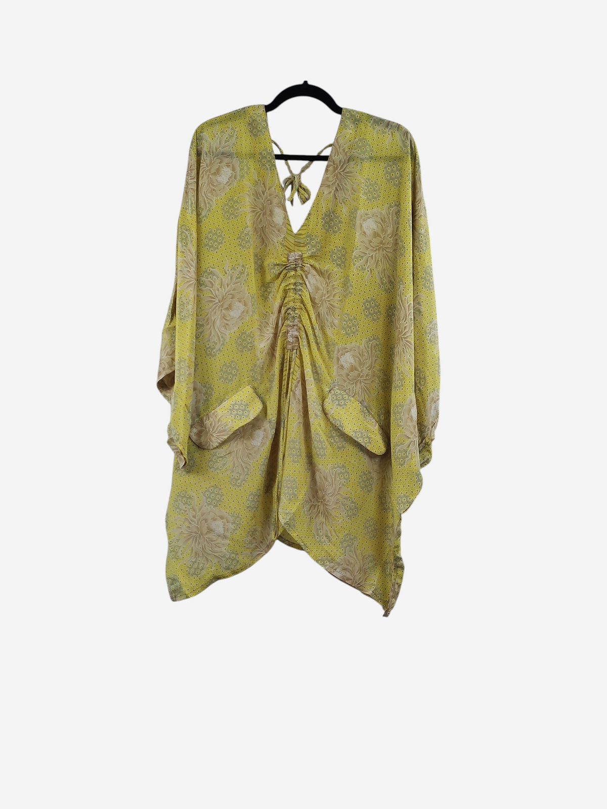 She Lives Beauty Moonflower Silk Oasis Top in yellow vintage rasgulla silk with a relaxed boho silhouette