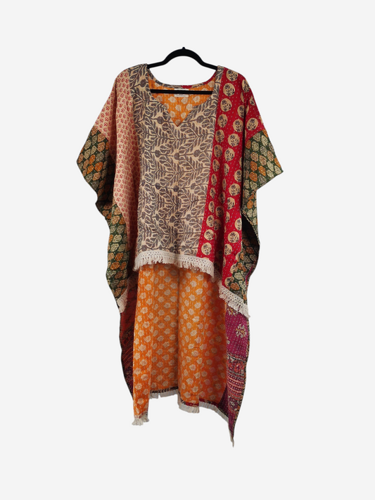 She Lives Beauty La Isla Bonita reversible kantha top made from vintage cotton saris with fringe and patchwork print