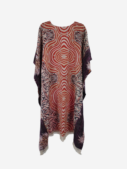 She Lives Beauty La Isla Bonita reversible kantha top in vintage cotton with orange and purple geometric patterns