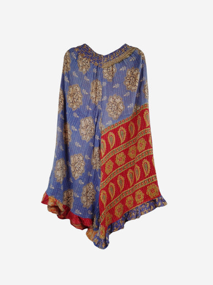 She Lives Beauty Laila capri ruffle pants made from colorful vintage kantha cotton saris with floral and paisley prints