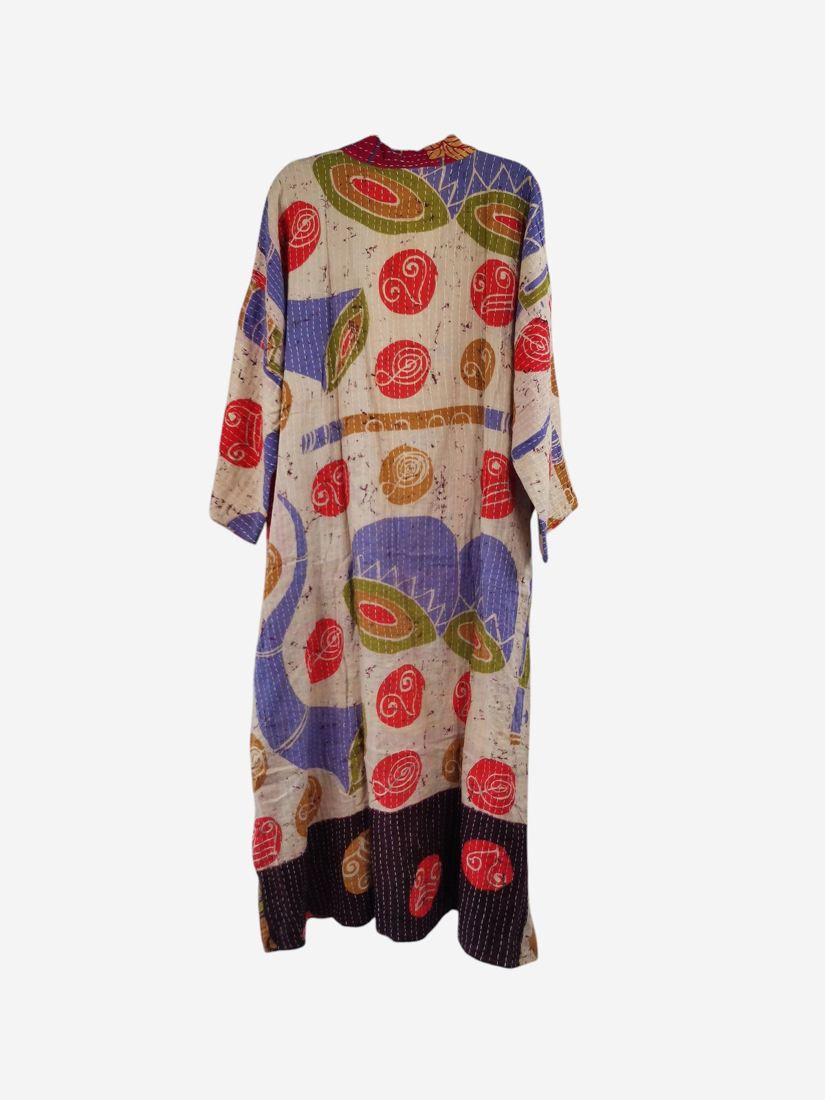 She Lives Beauty Starlit Wanderer long kimono in vintage cotton with colorful kantha stitching and abstract patterns